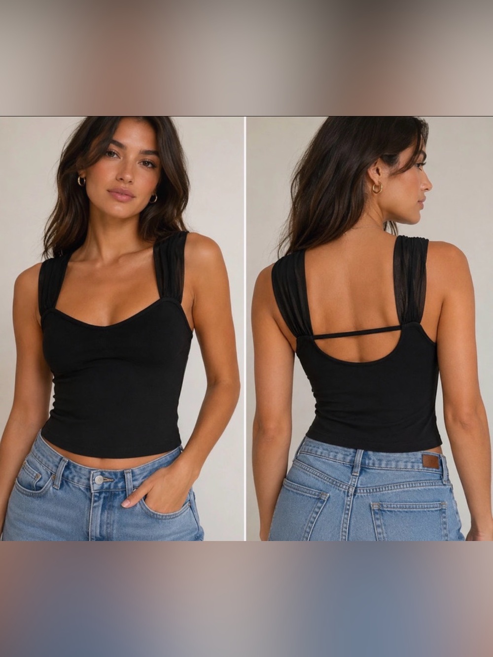 NWT- Black Strappy-Back Scoop Neck Tank Top-S